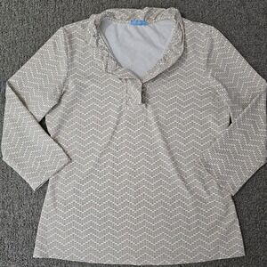 J. McLaughlin Durham Ruffle Top Catalina Cloth 3/4 Sleeve Size M